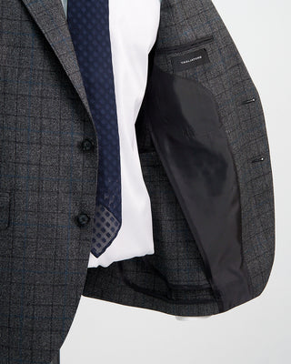Tagliatore Grey And Blue Shadow Check Soft Stretch Suit Blue  Black  4