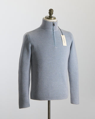 Phil Petter Quarter Zip Waffleknit Alpine Sweater Light Blue 2621