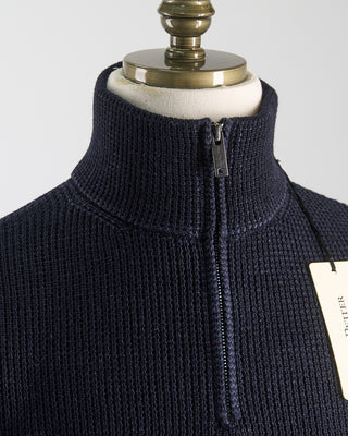 Phil Petter Quarter Zip Waffleknit Alpine Sweater Navy 1862