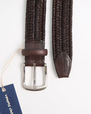 Veneta Cinture Tiger Stripe Stretch Leather Braided Belt Brown 1 3