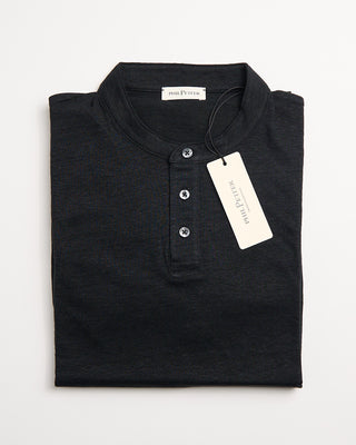 Phil Petter 3 Button Banded Collar Linen Henley Black 2 115