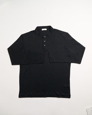 Phil Petter 3 Button Banded Collar Linen Henley Black 7 113