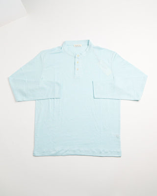 Phil Petter 3 Button Banded Collar Linen Henley Seafoam 5 116