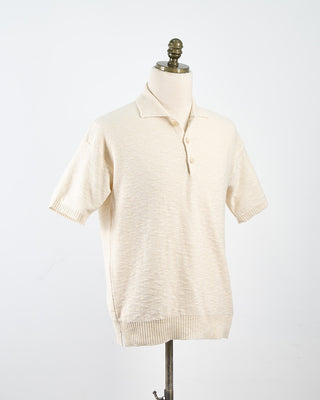 Phil Petter Relaxed Fit Cotton  Linen Ribbed Collar Polo Cream 1739