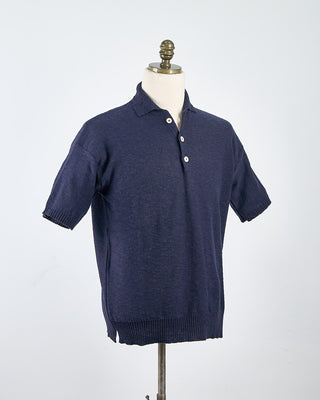 Phil Petter Relaxed Fit Cotton  Linen Ribbed Collar Polo Navy 1732