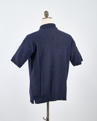 Phil Petter Relaxed Fit Cotton  Linen Ribbed Collar Polo Navy 1733