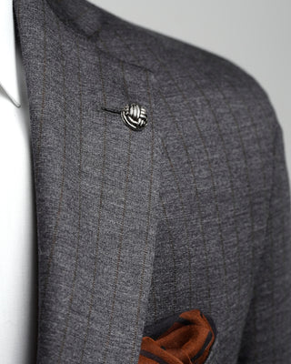 Jack Victor Grey With Brown Pinstripe Knit Stretch Hartford Fit Suit Grey  4