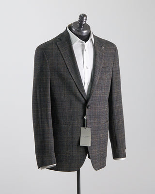 Jack Victor Hampton Fit Comfortwear Stretch Wool Knit Tonal Check Sport Jacket Black  Brown 1292