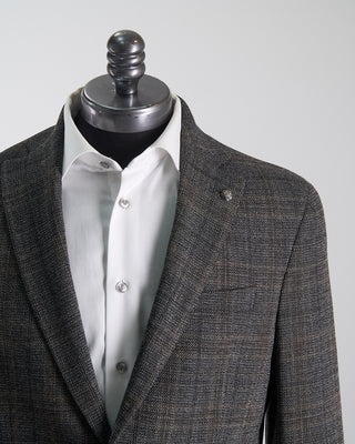 Jack Victor Hampton Fit Comfortwear Stretch Wool Knit Tonal Check Sport Jacket Black  Brown 1295