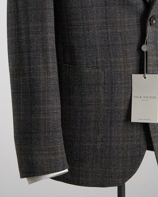 Jack Victor Hampton Fit Comfortwear Stretch Wool Knit Tonal Check Sport Jacket Black  Brown 1298