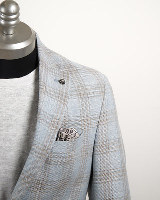 Jack Victor Stretch Wool Blend Tonal Check Soft Jacket Light Blue 10