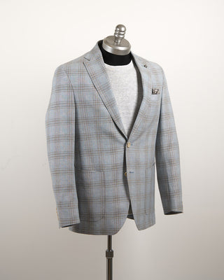 Jack Victor Stretch Wool Blend Tonal Check Soft Jacket Light Blue 8