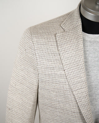 Jack Victor Jersey Houndstooth Stretch Soft Jacket Ivory  Taupe 50