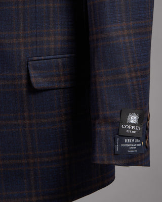 Coppley Super 130s Wool Check Gibson Fit Sport Jacket Navy  Brown 12 2594