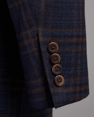 Coppley Super 130s Wool Check Gibson Fit Sport Jacket Navy  Brown 13 2593