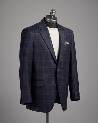Coppley Super 130s Wool Check Gibson Fit Sport Jacket Navy  Brown 7 2592
