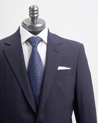 Coppley Stretch Wool Tonal Check Suit Navy 1 4