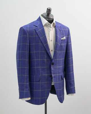 Coppley Wool Silk  Linen Summertime Check Sport Jacket Indigo 1