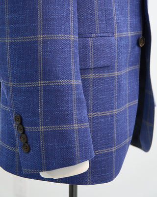 Coppley Wool Silk  Linen Summertime Check Sport Jacket Indigo 1 6