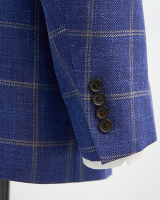 Coppley Wool Silk  Linen Summertime Check Sport Jacket Indigo 1 7