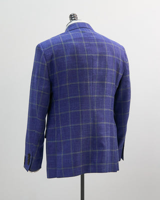 Coppley Wool Silk  Linen Summertime Check Sport Jacket Indigo 1 8