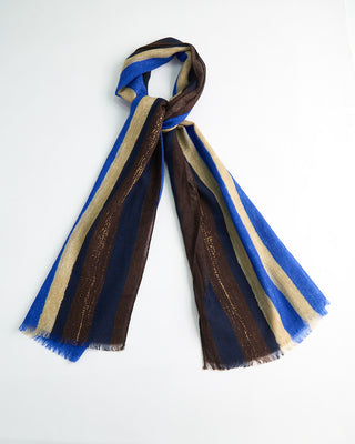 L.B.M. 1911 Midweight Abstract Striped Soft Wool Scarf Blue / Brown  2