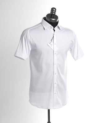 Desoto Short Sleeve Contrast Trim White Jersey Stretch Shirt