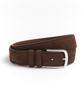 Leyva Brown Perforated Suede Leather Belt