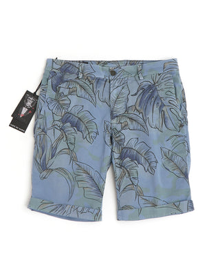 Mason's 'Eisenhower' Blue Tropical Leaf Cotton Stretch Shorts