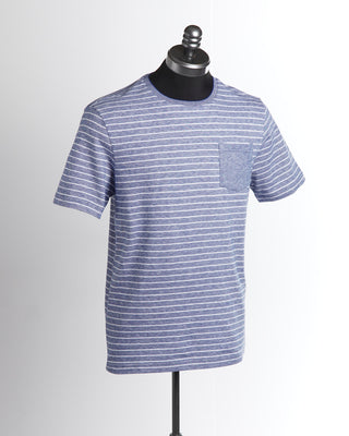 Brax Blue Cotton Linen Jersey Striped T-Shirt