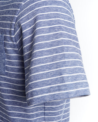 Brax Blue Cotton Linen Jersey Striped T-Shirt