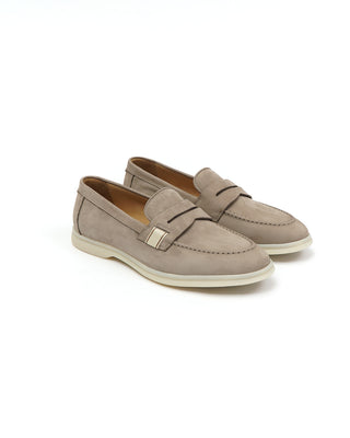Camerlengo Taupe Morbidone Nubuck Leather Loafers with Comfort Flex Rubber Sole