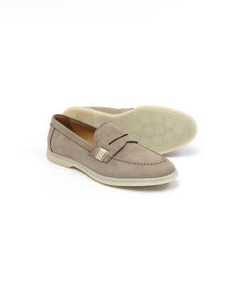 Camerlengo Taupe Morbidone Nubuck Leather Loafers with Comfort Rubber Sole