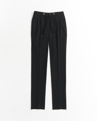 Echizenya Black Striped Seersucker Drawstring Double Pleat Slim Pant