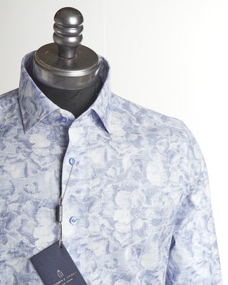 Emanuel Berg Modern Fit Blue Exotic Flower Print Sport Shirt 