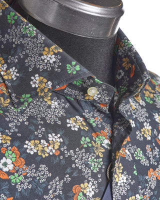 Emanuel Berg Modern Fit Black Multi Floral Print Shirt 