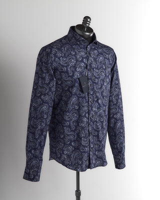 Emanuel Berg Blue Modern Fit Brushed Twill Paisley Print Shirt