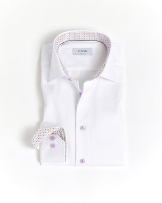 Solid White Contemporary Shirt with Pink Contrast Trim and Buttons
