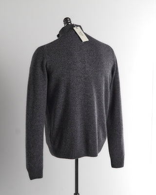 Ferrante Grey 100% Cashmere 7 Gauge Button Mock Sweater