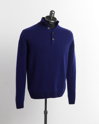 100% Cashmere 7 Gauge Button Mock Sweater