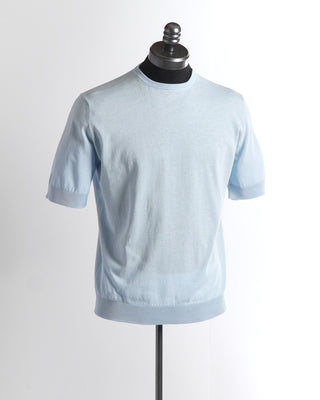 Filippo De Laurentiis Light Blue Crepe Cotton Crewneck T-Shirt