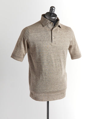 Filippo De Laurentiis Standup Collar Linen Cotton Polo Shirt 