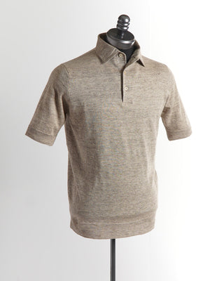 Filippo De Laurentiis Standup Collar Linen Cotton Polo Shirt