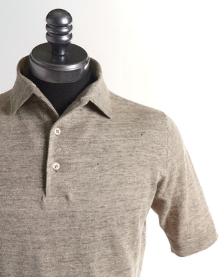 Filippo De Laurentiis Standup Collar Beige Linen Cotton Polo Shirt