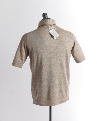 Filippo De Laurentiis Standup Collar Beige Linen Polo Shirt