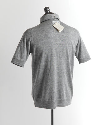 Filippo De Laurentiis Grey Standup Collar Linen Polo Shirt 