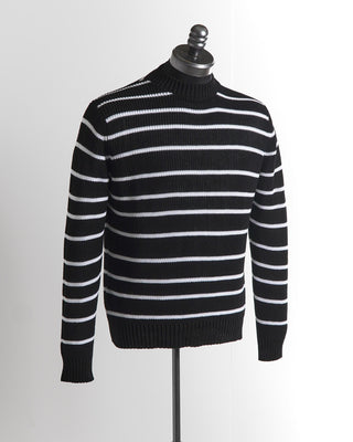 Filippo De Laurentiis Ultra Lightweight Giza Cotton Black Striped Crewneck Sweater 