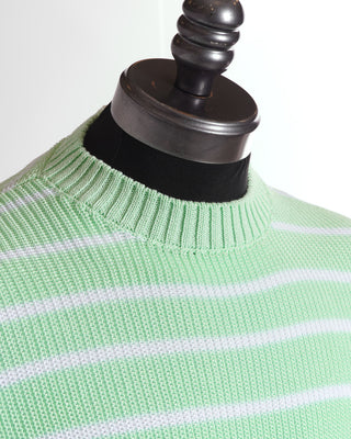 Filippo De Laurentiis Ultra Lightweight Giza Mint Cotton Striped Crewneck Sweater