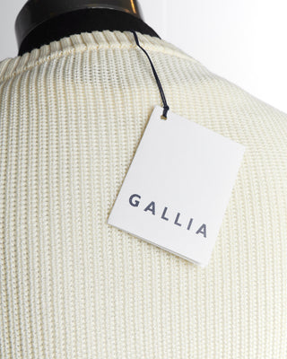 Gallia Milano Off White Cotton Ribbed Crewneck Sweater 