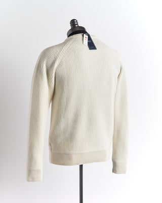 Gim Ivory Super 160's Lambswool Ribbed Crewneck Sweater